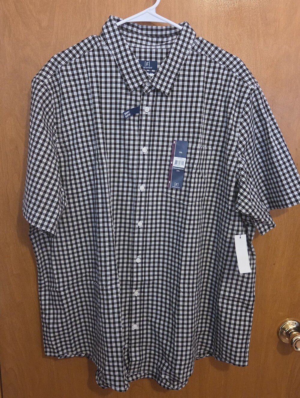 George Black and White Gingham Short-Sleeve Button-Down Shirt, Size 2XL, NEW